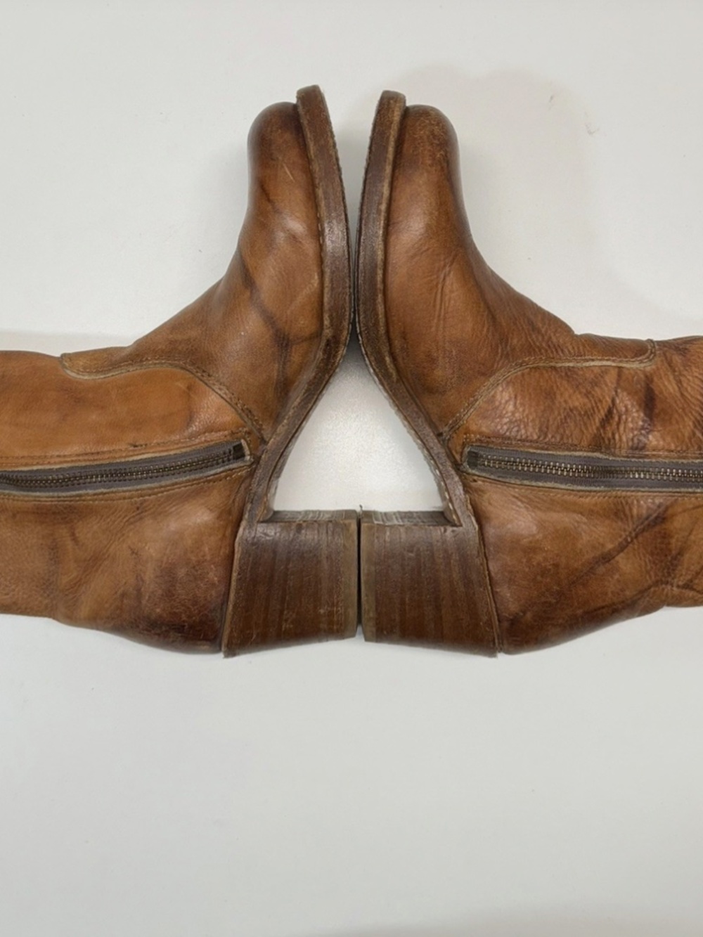RARE! Vintage Frye Campus "Made In USA" Inside Zip Ankle Boots Saddle Leather - Picture 15 of 16